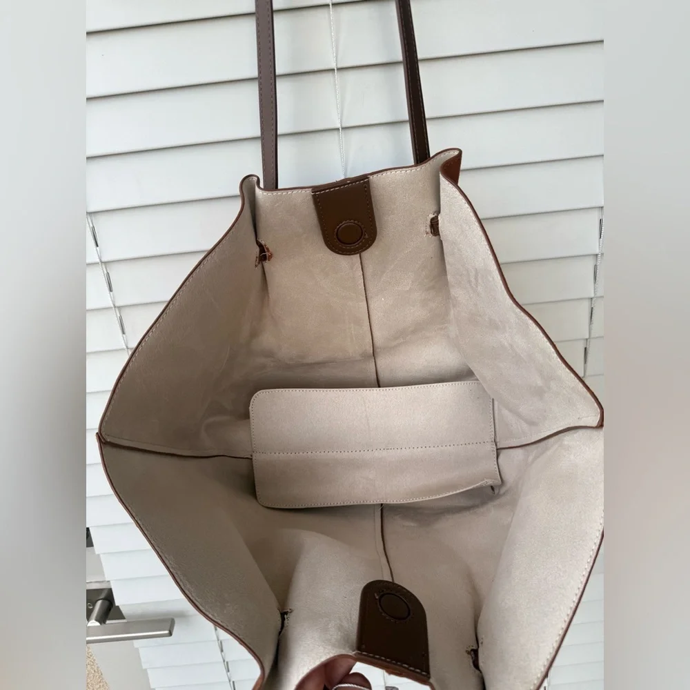 LARGE Tote Bag - CHOCOLATE Faux SUEDE Shoulder Bag Everyday Basic - Picture 6 of 8